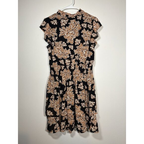 THML Dresses & Skirts - THML Floral Fall Flutter Ruffle Black Brown Mini Dress Boho Cottagecore Medium